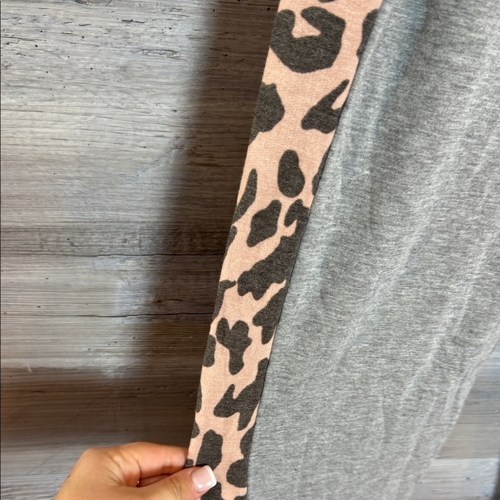 White Birch Gray Joggers with Leopard Print Sides - Picture 4 of 7
